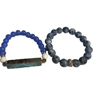 Bracelets Blue and Teal Set of 2 Boho Stone Beaded Bracelets NWOT